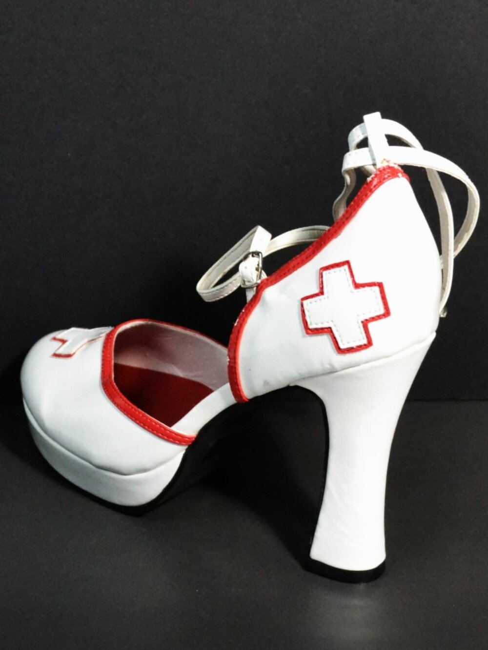 Ellie Costume Nurse Shoes High Heel With Straps Dress Up Cos Play Halloween - Picture 5 of 6